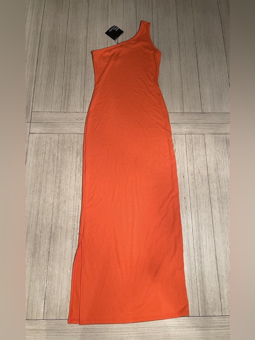 SEE YOU MONDAY LA One Shoulder Ribbed Side Slit Maxi Dress Orange Bodycon NWT L - Picture 8 of 10